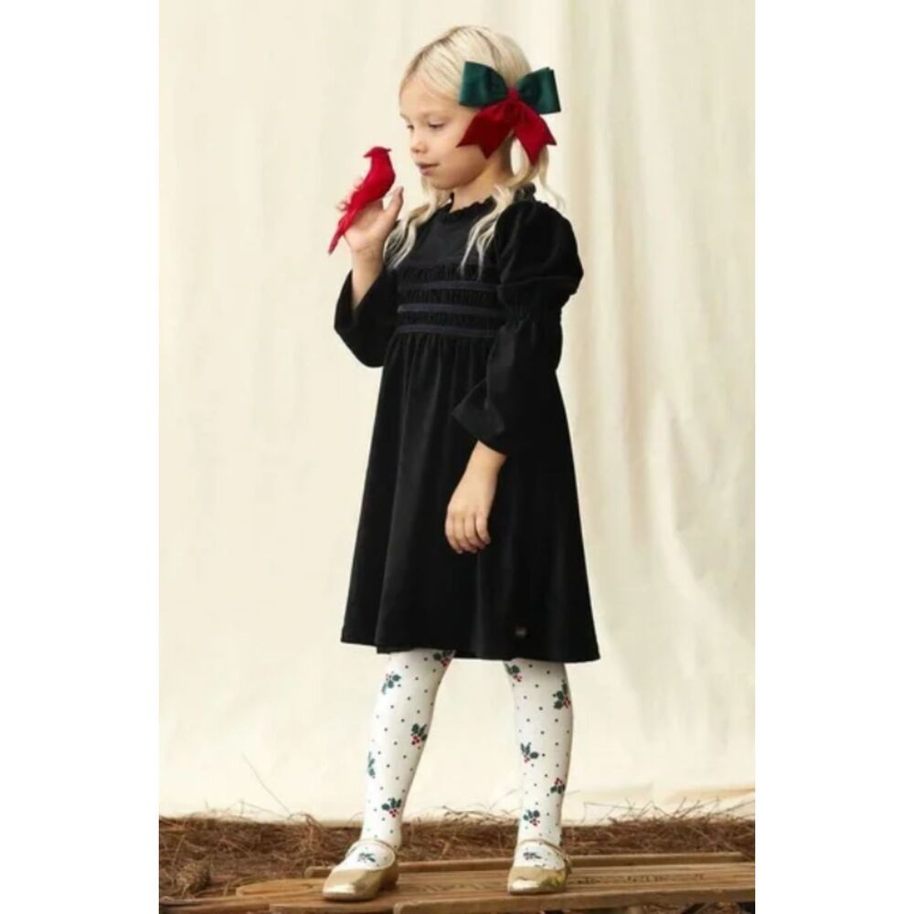 Matilda Jane Andi Black Dress Lined Velour Velvet Trim Button Collar Cozy Fit 10
